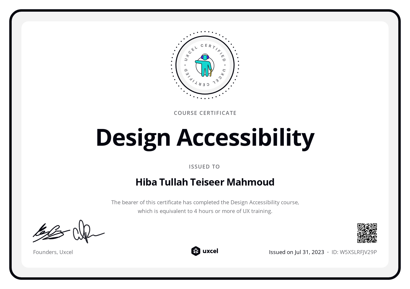 Hiba Tullah Teiseer Mahmoud's certificate